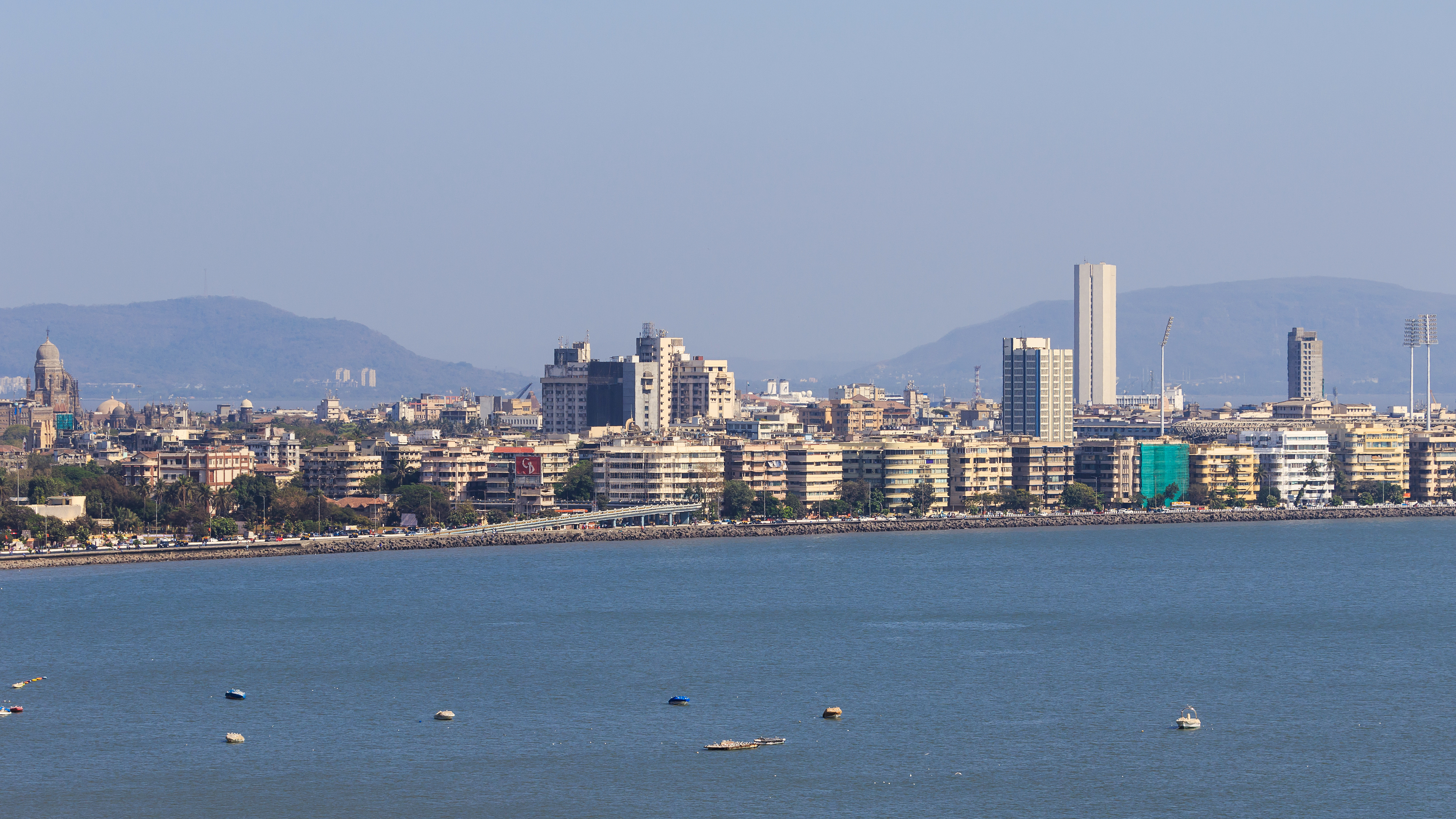 A real photograph of Marine Drive and the Arabian Sea in South Mumbai